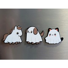 ADA 3D Hayalet Kostümü Giyen Kedi Köpek At Figürlü Spooky Buzdolabı Magneti