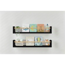 Özgürce 80X9 Siyah Mdf Çocuk Odası Organizer Seti, Montessori Eğitici Kitaplık
