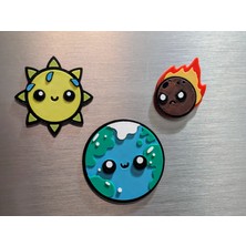 ADA 3D Sevimli Güneş Mutlu Dünya Kızgın Meteor Uzay Temalı Eğlenceli Buzdolabı Magneti