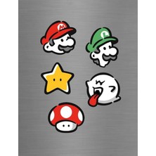 ADA 3D Super Mario Luigi Mantar ve Yıldız Figürlü Gamer Süs Buzdolabı Magneti