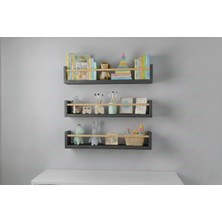 Özgürce 70X9 Antrasit Mdf 3'lü Bebek Odası Organizer Seti Montessori Kitaplık