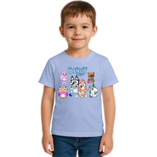 Sedirli Unisex Bluey Baskılı Çocuk Tişört Pamuklu Penye Kumaş