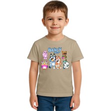 Sedirli Unisex Bluey Baskılı Çocuk Tişört Pamuklu Penye Kumaş