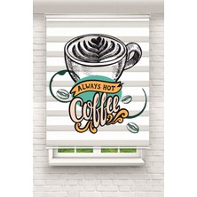 YZNHOME “always Hot Coffee” Yazılı Kahve Bardak Desenli Zebra Perde – YZN-1044