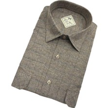 Gömlek Galerisi Klasik Geniş Kesim Gizli Ekoseli Flanel Dokuma Çift Cepli Uzun Kollu Erkek Gömlek