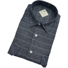 Gömlek Galerisi Klasik Geniş Kesim Gizli Ekoseli Flanel Dokuma Çift Cepli Uzun Kollu Erkek Gömlek