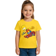 Sedirli Unisex Sımpsons Baskılı Çocuk Tişört Pamuklu Penye Kumaş