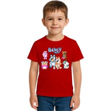 Sedirli Unisex Bluey Baskılı Çocuk Tişört Pamuklu Penye Kumaş