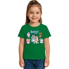 Sedirli Unisex Bluey Baskılı Çocuk Tişört Pamuklu Penye Kumaş