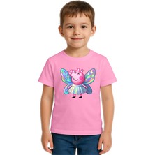 Sedirli Unisex Peppa Pig Baskılı Çocuk Tişört Pamuklu Penye Kumaş