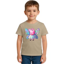 Sedirli Unisex Peppa Pig Baskılı Çocuk Tişört Pamuklu Penye Kumaş