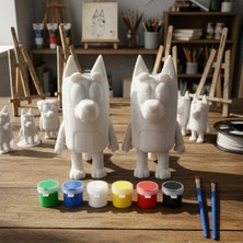 Alwes Store Alwesstore 2'li Bluey Boyama Seti - Ikiz Bluey Dıy Figür Seti - 6 Renk Boya & 2 Fırça Hediyeli