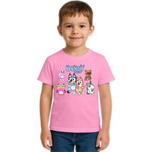Sedirli Unisex Bluey Baskılı Çocuk Tişört Pamuklu Penye Kumaş