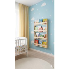 Özgürce Masif Ahşap Montessori Çocuk Kitaplığı, 4 Raflı Duvar Tipi, Natural Renk