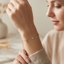 Vaoov 925 Ayar Gümüş Gold Minimal Çiçek Bileklik