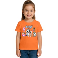 Sedirli Unisex Bluey Baskılı Çocuk Tişört Pamuklu Penye Kumaş
