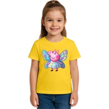 Sedirli Unisex Peppa Pig Baskılı Çocuk Tişört Pamuklu Penye Kumaş