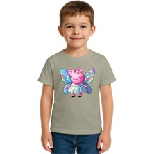 Sedirli Unisex Peppa Pig Baskılı Çocuk Tişört Pamuklu Penye Kumaş