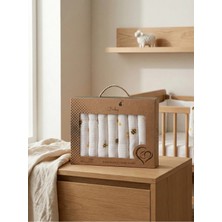 Ens Group Avm 7’li %100 Pamuk Müslin Bebek Ağız Mendili – Arılı Desenli, Kutulu Hediyelik Set