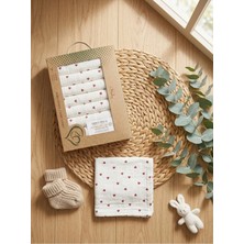 Ens Group Avm 7’li %100 Pamuk Müslin Bebek Ağız Mendili – Kalpli Desenli, Kutulu Hediyelik Set