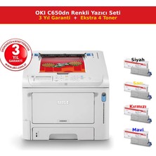 OKI Okı C650DN A4 Renkli Network Yazıcı 35PPM Dubleks (09006144) + Ekstra 4 Toner