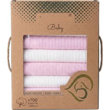 Ens Group Avm 7’li %100 Pamuk Müslin Bebek Ağız Mendili – Pembe & Beyaz Kutulu Hediyelik Set