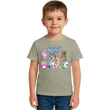 Sedirli Unisex Bluey Baskılı Çocuk Tişört Pamuklu Penye Kumaş