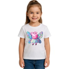 Sedirli Unisex Peppa Pig Baskılı Çocuk Tişört Pamuklu Penye Kumaş