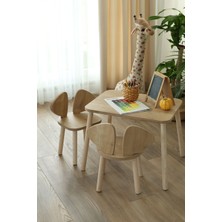 Özgürce Kahverengi Montessori Çocuk Masa ve 2 Sandalye Takımı