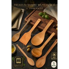 Ülgenev 6'lı Vernikli Bambu & Kayın Mutfak Seti - Spatula, Küçük, Orta, Büyük Kaşık, Pilav Kaşığı, Kepçe