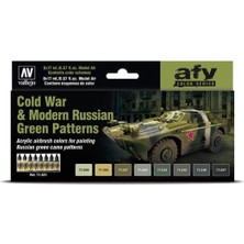 Vallejo 71621 8X18 Ml. Cold War & Modern Russian Green Patterns, Model Air Serisi Model Boyası Seti