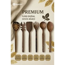 Ülgenev 6'lı %100 Doğal Ceviz Ağacı Tahta Kaşık Seti | 30 cm Kaşık Çatal Spatula Maşa Kevgir El Yapımı