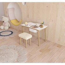 Özgürce Çocuklar Için Renkli Montessori Çekmeceli Aktivite Çalışma Masası ve Puflu Sandalye