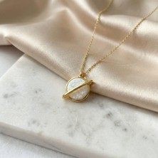 Vaoov 925 Ayar Gümüş Beyaz Opal Taşlı Gezegen Kolye