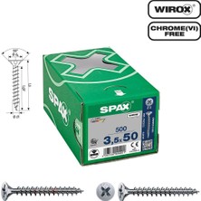 Spax Evrensel Vida 3.5 x 50MM 500 Adet Tam Dişli Havşa Başlı Yıldız Z1 Spax-S Versiyon Wırox Kaplama