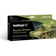 Vallejo 71613 8X18 Ml. Russian Greens 1928'S To Present, Model Air Serisi Model Boyası Seti