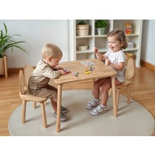 Özgürce Çocuklar Için Doğa Temalı Ahşap Aktivite Masası ve 2 Sandalyeli Takım