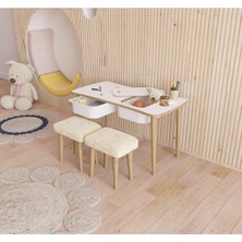 Özgürce Yaz-Sil Çekmeceli Çocuk Puf Seti, Eğlenceli ve Çok Fonksiyonlu Masa