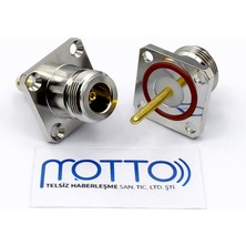 Motto N Tip Dişi Panel Tip Flanşlı Konnektör – Contalı (4 Delik)
