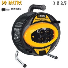 Sgs Plastik Makaralı Uzatma Kablosu Cca 3x2.5 - Dörtlü Priz - 30 Mt.