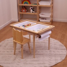 Özgürce Ahşap Montessori Aktivite Masası ve Sandalye, Kişiselleştirilebilir, Beyaz/kara