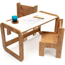 Özgürce Beyaz Ahşap Çocuk Ders ve Oyun Masası Seti, 2 Sandalye ile Rahat Kullanım
