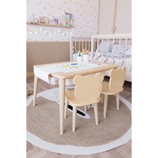 Özgürce Suya Dayanıklı Ahşap Oyun Masası ve Ayıcık Sandalyeleri Seti