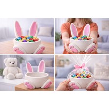 Yapı3D Tavşan Figürlü Dekoratif Şekerlik & Çikolata Kasesi – Pembe Beyaz Bunny Tasarım Masaüstü Organizer – Konsept Hediyelik Dekor Obje