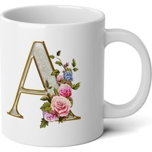 Ivart Kişiye Özel Altın Sarısı A Harfi Baskılı Tasarım Premium Beyaz Porselen kupa bardak