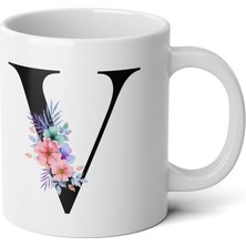 Ivart Kişiye Özel V Harfli Baskılı Premium Porselen kupa bardak