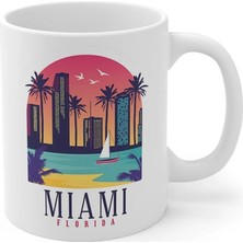 Ivart Miami - Florida Şehir Temalı Baskılı Premium Porselen Kupa Bardak