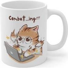 Ivart Kedi - Combat...ing Tasarım Baskılı Premium Porselen Kupa Bardak-Hediye