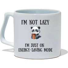 Ivart Panda Temalı-Tembel Değilim Enerji Tasarrufu Modundayım Baskılı Porselen Lüks Kupa Bardak