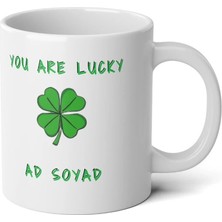 Ivart Kişiselleştirilebilir Şans Yoncalı Baskılı Premium Porselen Kupa Bardak-Kişiye Özel